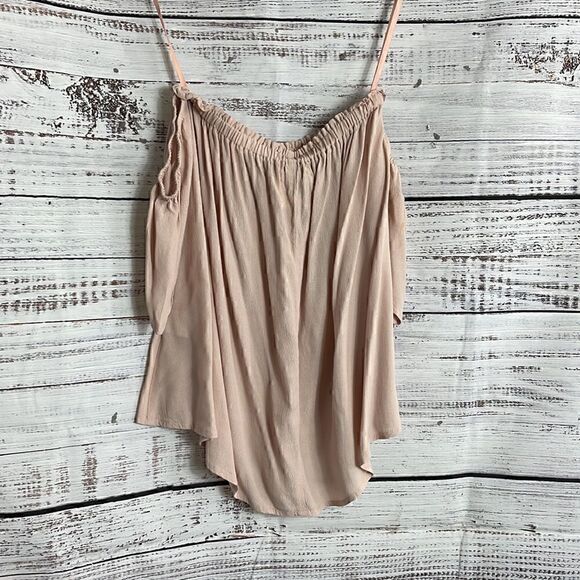 BLQ BASIQ  Top Womens Size 0 off shoulder Boho in Pale Blush pink Relaxed Urban - Picture 5 of 8